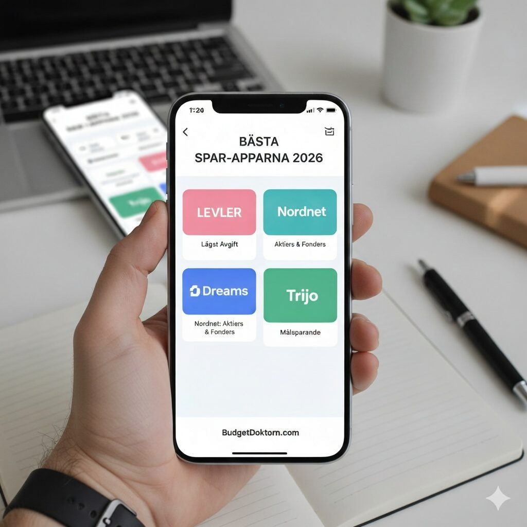 Jämförelse av de bästa spar-apparna 2026: Levler, Nordnet, Dreams och Trijo.