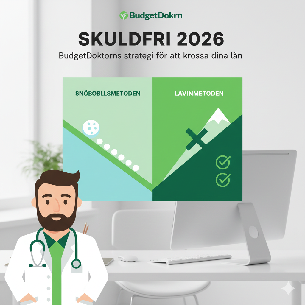 BudgetDoktorn guide till att bli skuldfri 2026 - Snöbollsmetoden vs Lavinmetoden